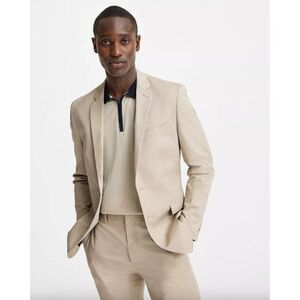 NWT Express light tan cream neutral Extra Slim subtle plaid suit jacket blazer